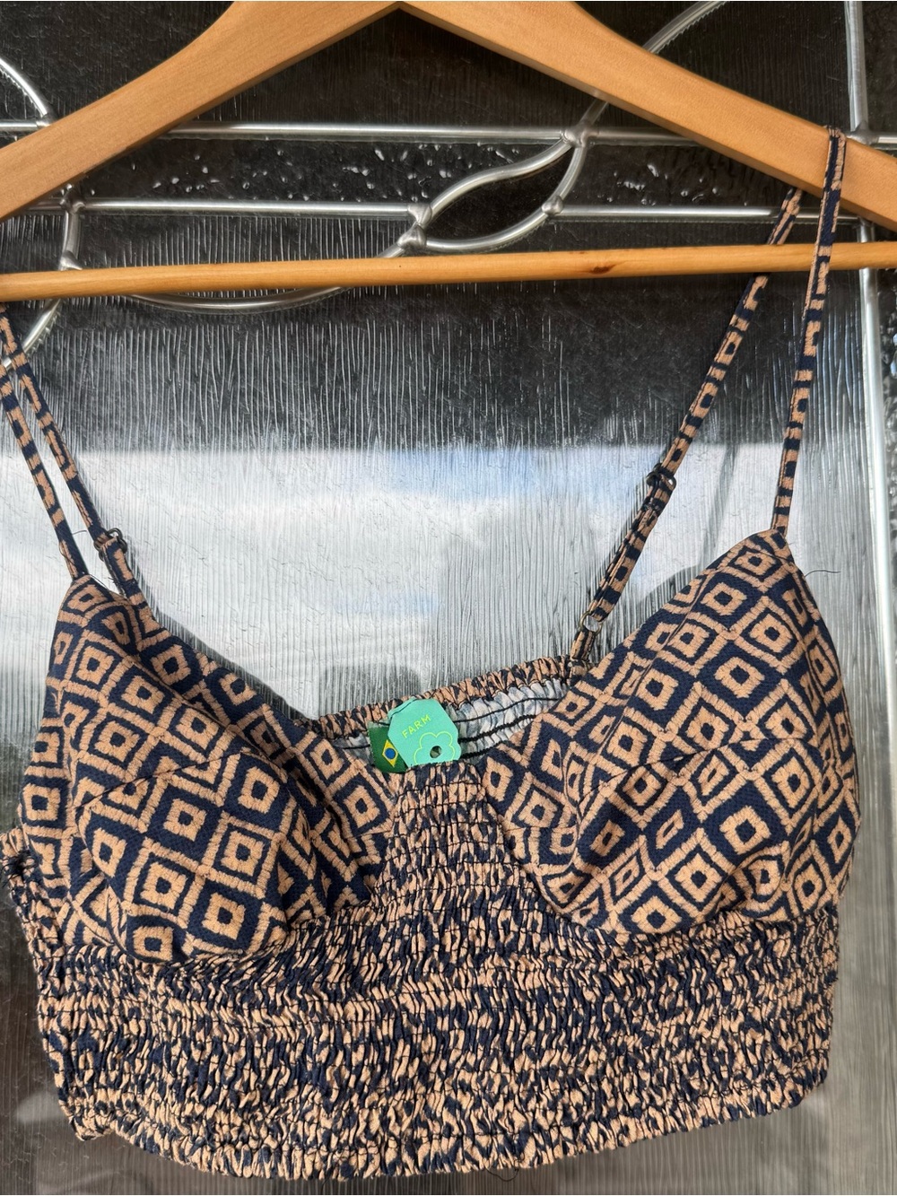 FARM Rio Geometric Print Smocked Bralette